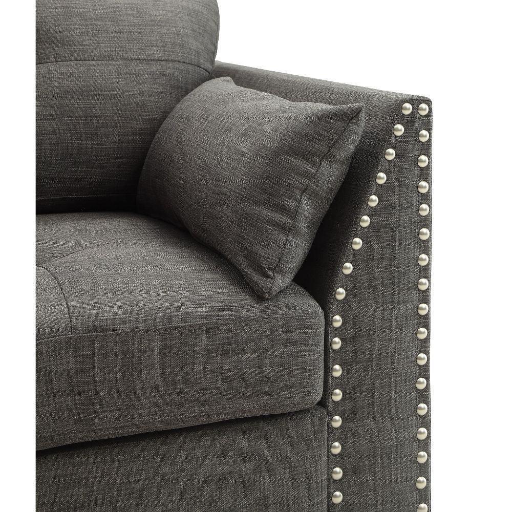 ACME Laurissa Loveseat w/4 Pillows, Light Charcoal Linen FredCo