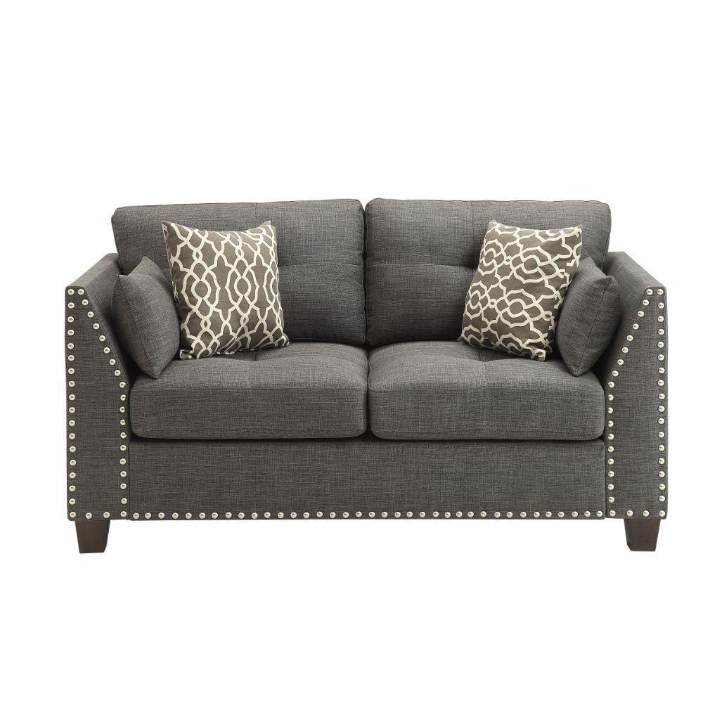 ACME Laurissa Loveseat w/4 Pillows, Light Charcoal Linen FredCo