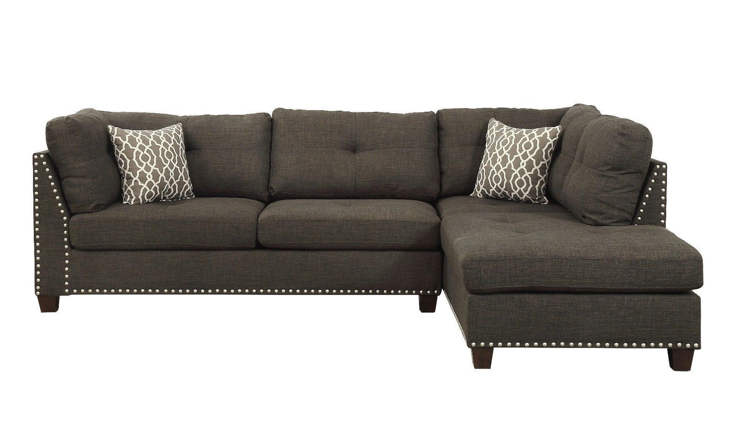 ACME Laurissa Sectional Sofa & Ottoman (2 Pillows), Charcoal Linen FredCo
