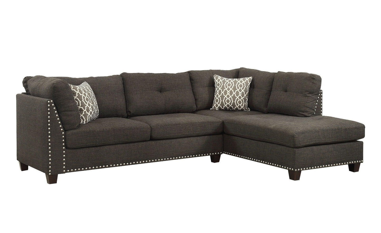 ACME Laurissa Sectional Sofa & Ottoman (2 Pillows), Charcoal Linen FredCo