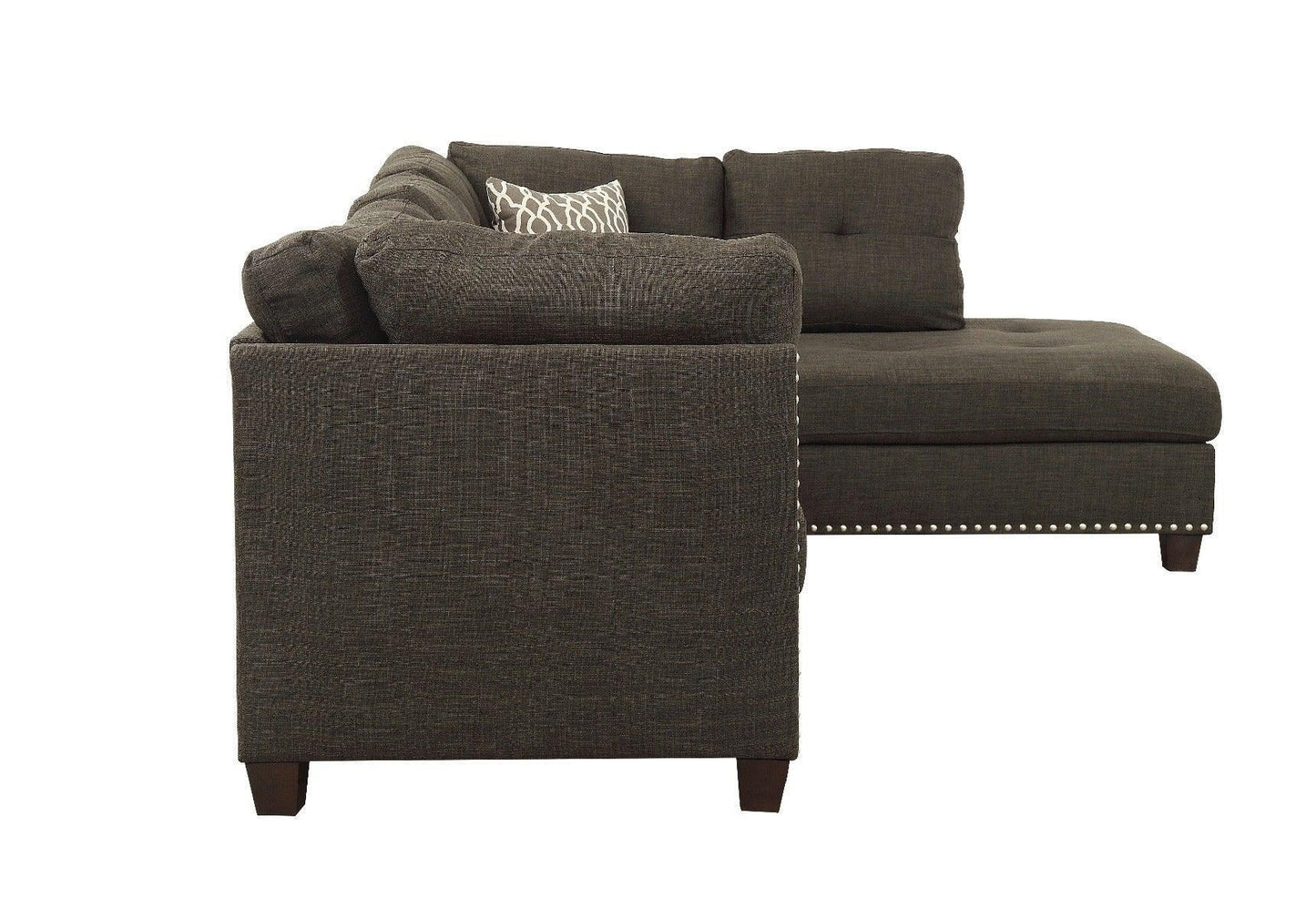 ACME Laurissa Sectional Sofa & Ottoman (2 Pillows), Charcoal Linen FredCo