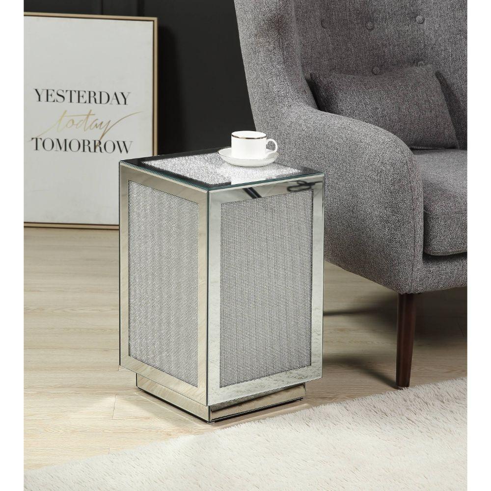 ACME Lavina Accent Table, Mirrored & Faux Diamonds FredCo