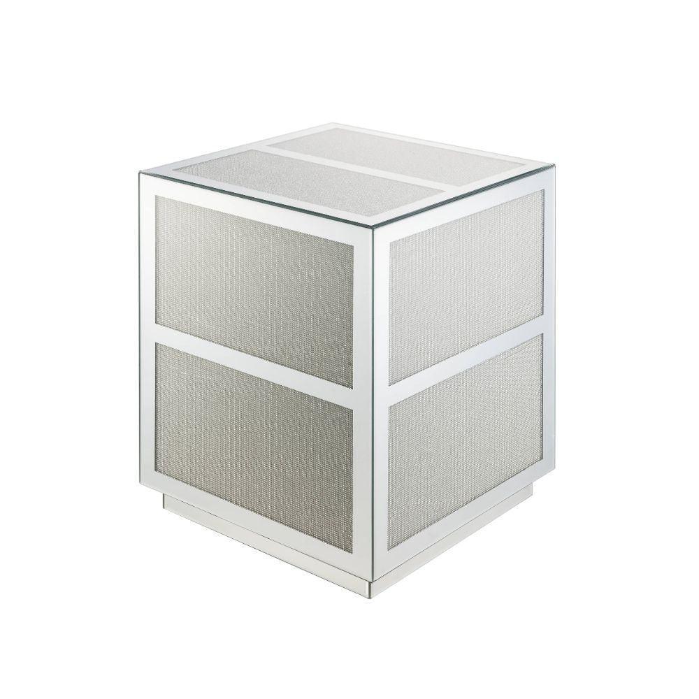 ACME Lavina End Table, Mirrored & Faux Diamonds FredCo