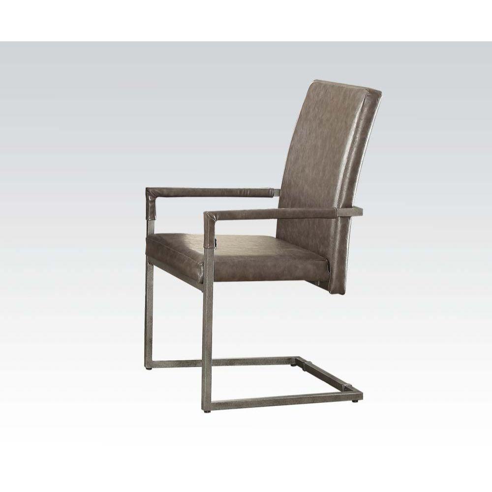 ACME Lazarus Arm Chair (Set-2), Vintage Gray PU & Antique Silver FredCo