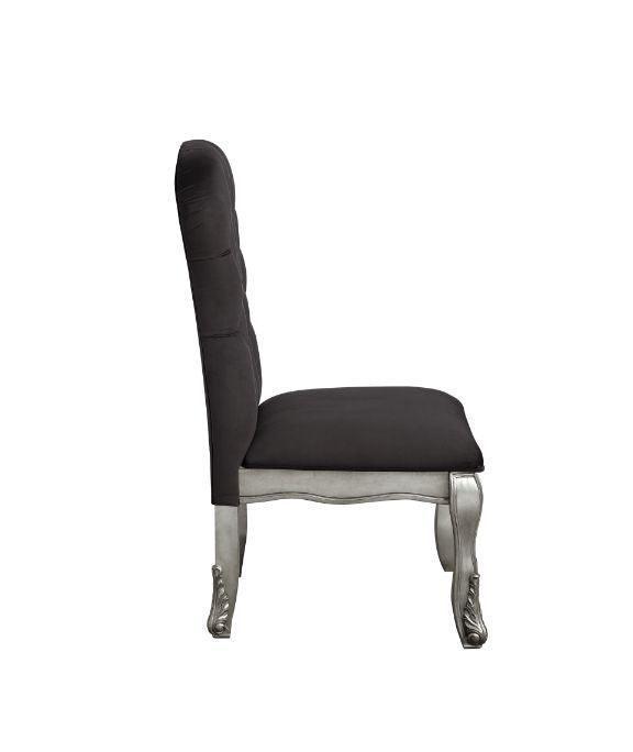 ACME Leonora Side Chair, Deep Taupe Fabric & Vintage Platinum Finish FredCo