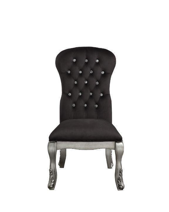 ACME Leonora Side Chair, Deep Taupe Fabric & Vintage Platinum Finish FredCo