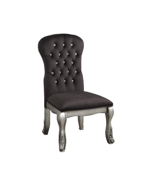 ACME Leonora Side Chair, Deep Taupe Fabric & Vintage Platinum Finish FredCo