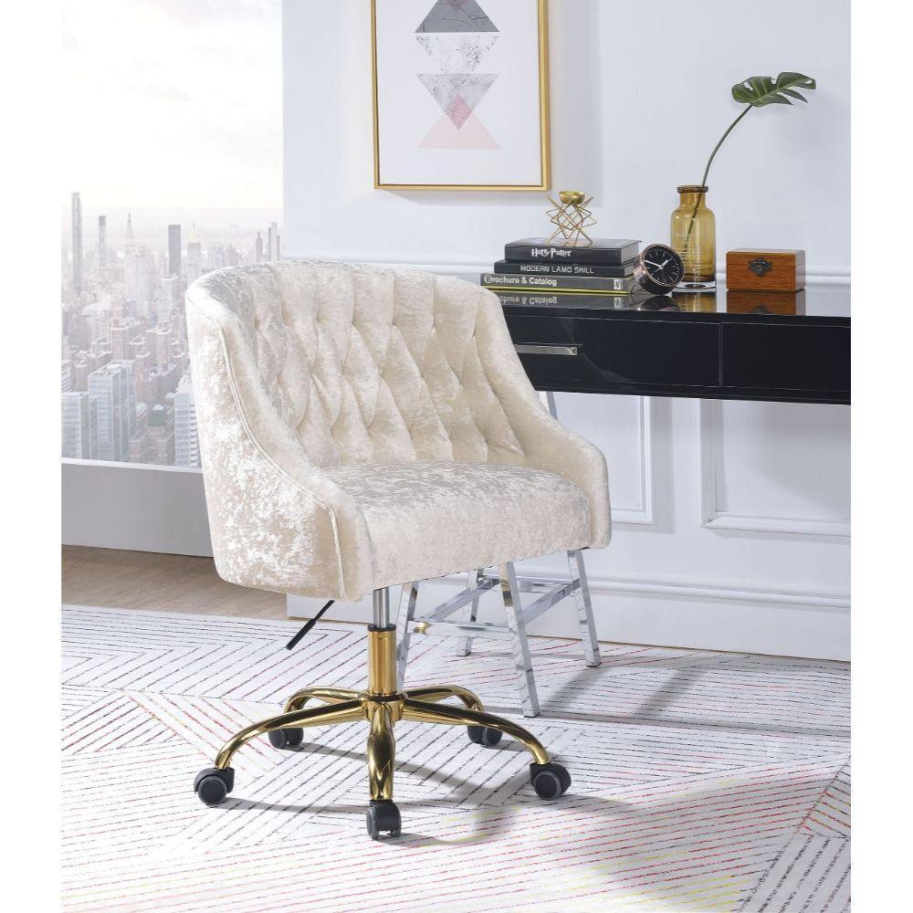 ACME Levian Office Chair, Vintage Cream Velvet & Gold FredCo