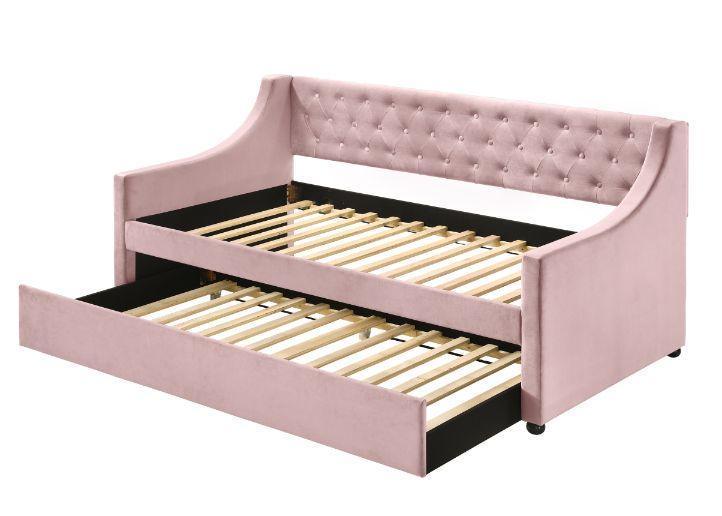 ACME Lianna Twin Daybed & Trundle, Pink Velvet FredCo
