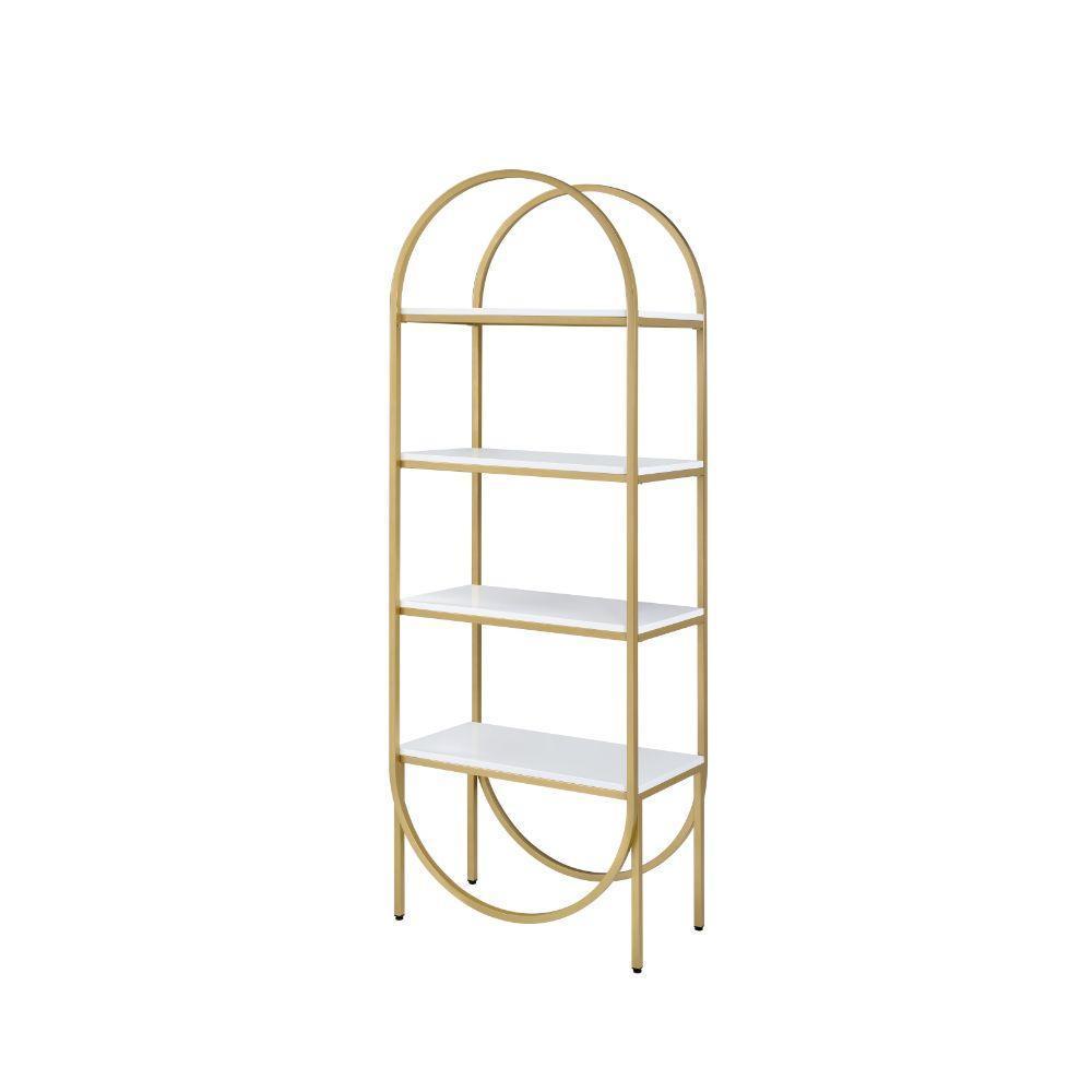 ACME Lightmane Bookshelf, White High Gloss & Gold FredCo