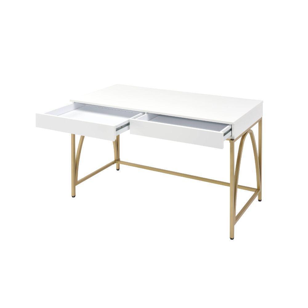 ACME Lightmane Desk, White High Gloss & Gold FredCo