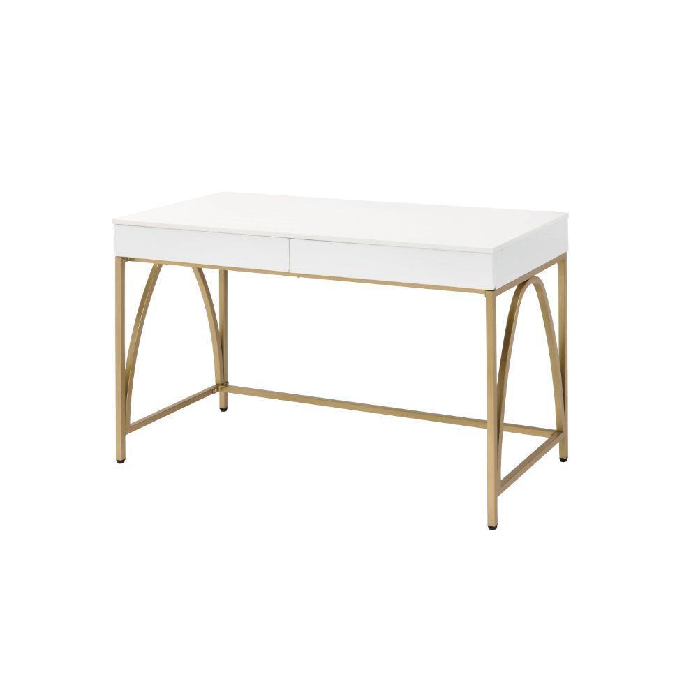ACME Lightmane Desk, White High Gloss & Gold FredCo