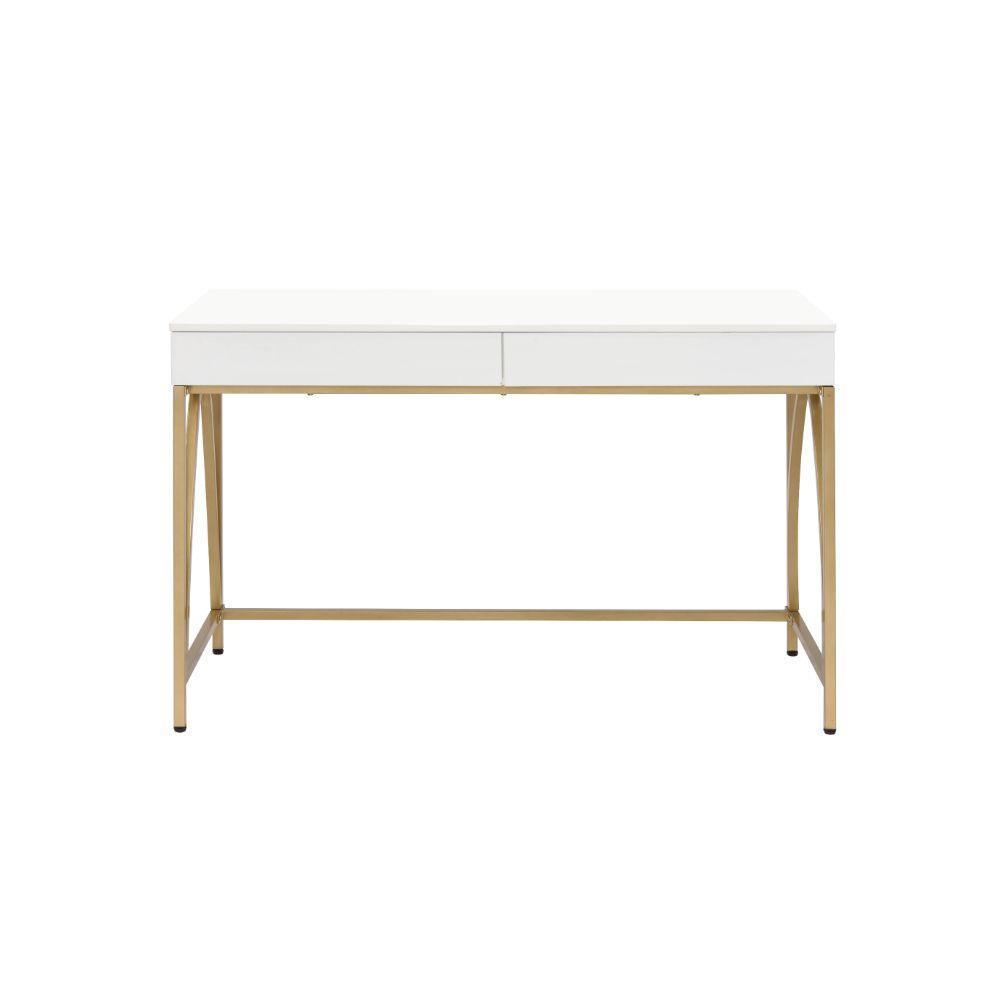 ACME Lightmane Desk, White High Gloss & Gold FredCo