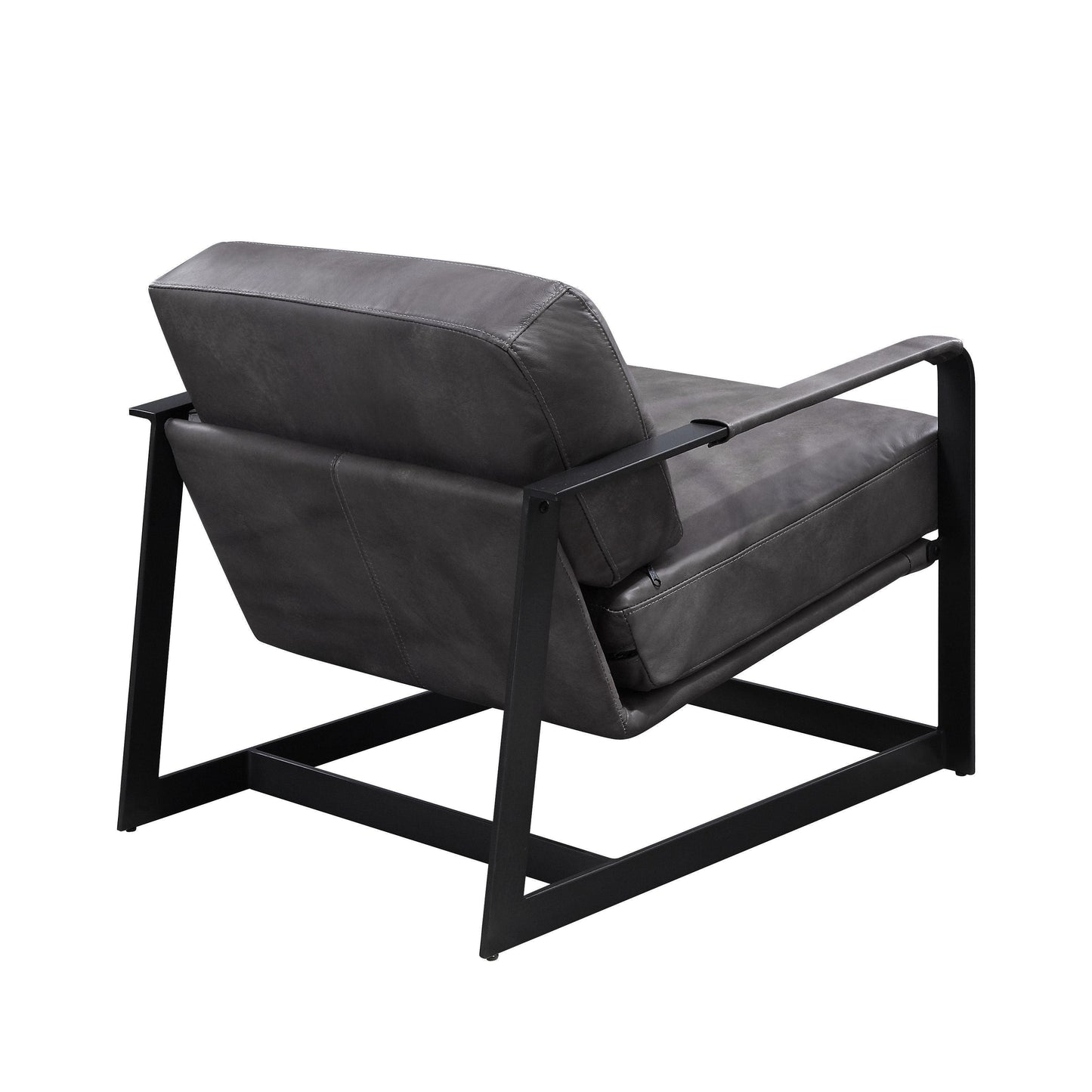 ACME Locnos Accent Chair, Gray Top Grain Leather & Black Finish FredCo