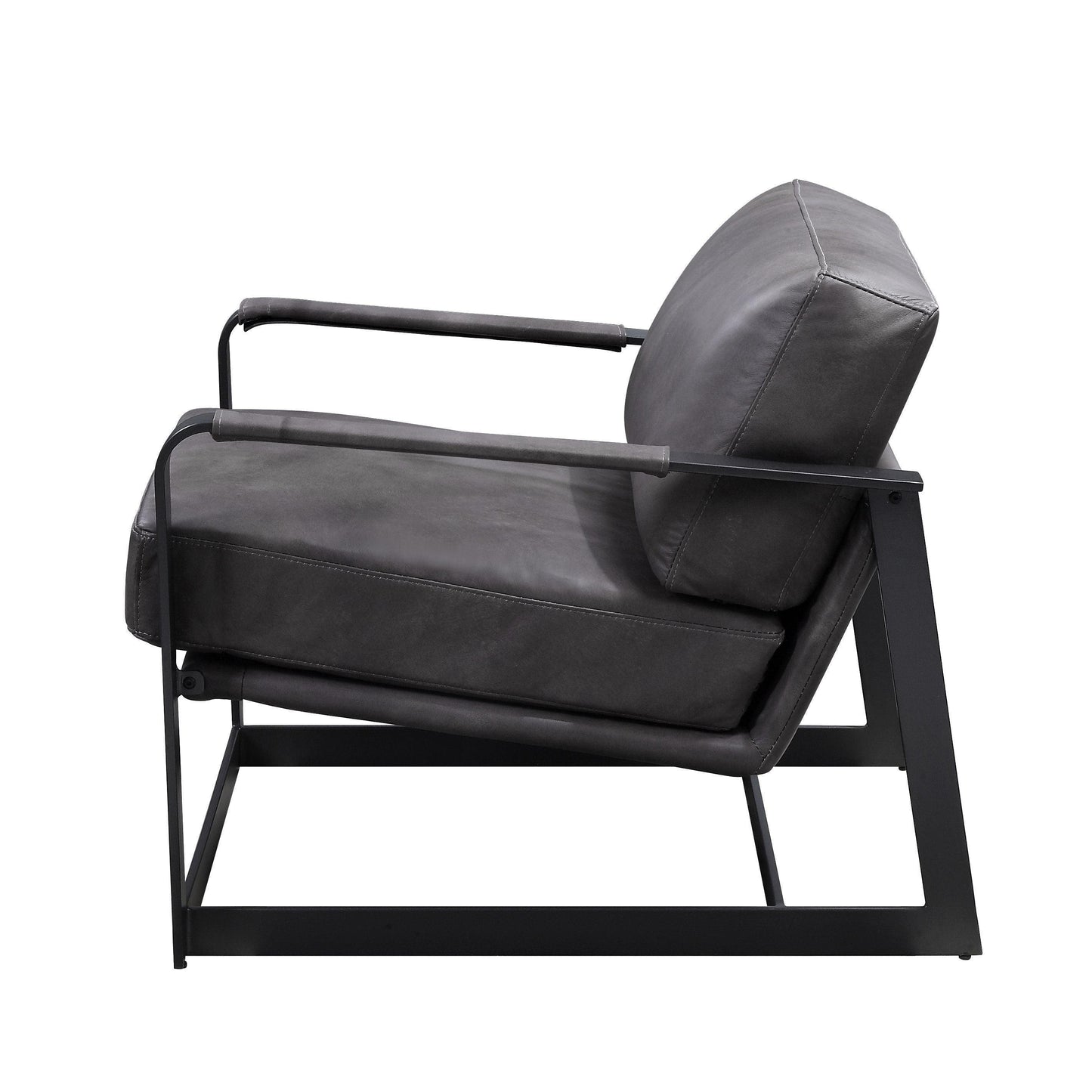 ACME Locnos Accent Chair, Gray Top Grain Leather & Black Finish FredCo