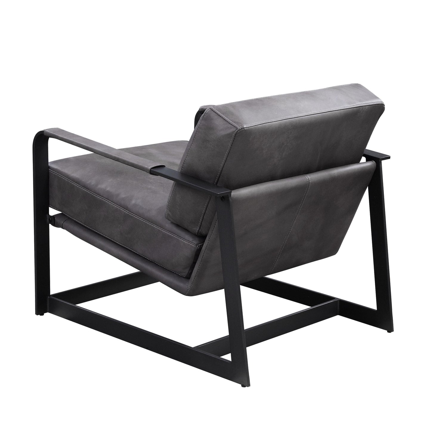 ACME Locnos Accent Chair, Gray Top Grain Leather & Black Finish FredCo