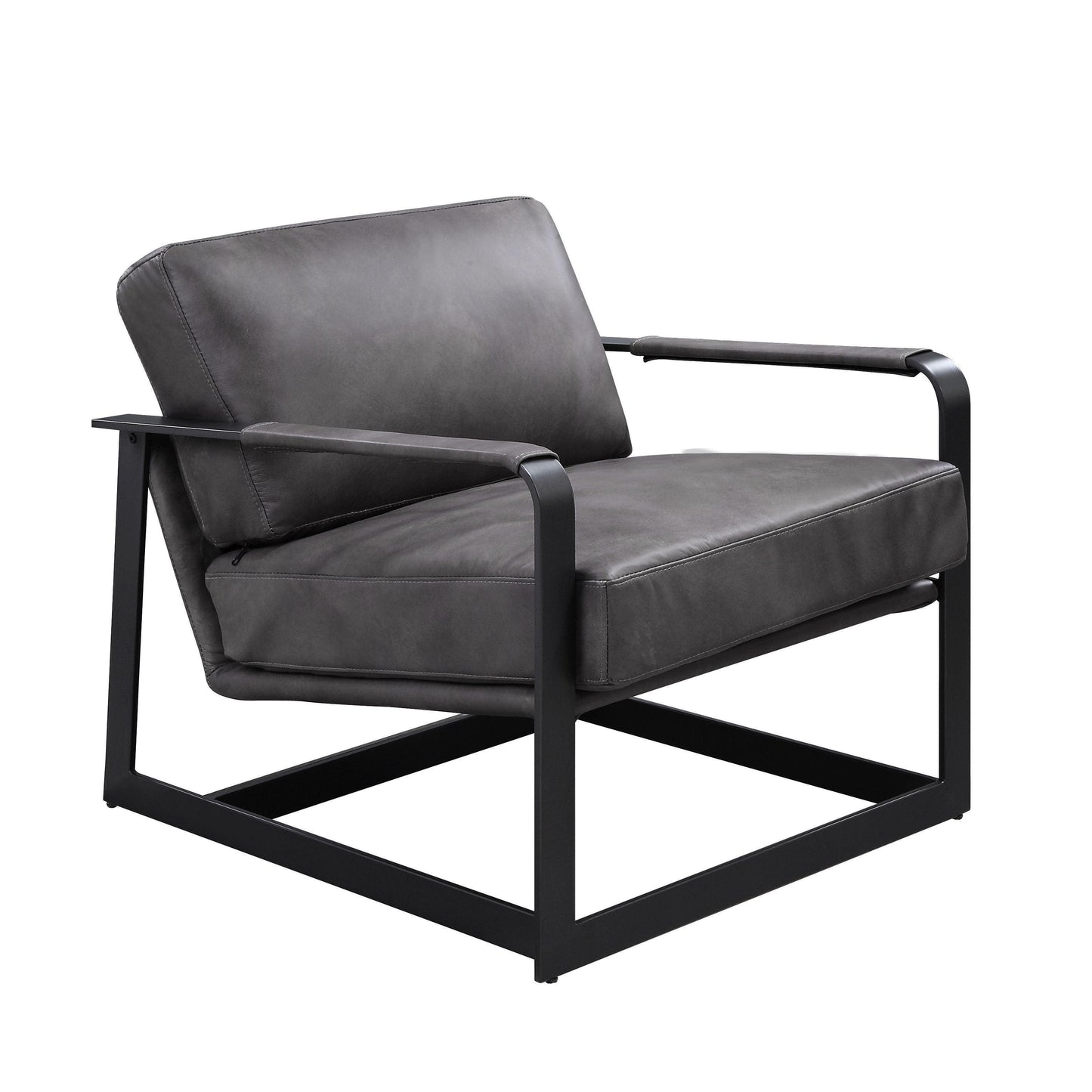 ACME Locnos Accent Chair, Gray Top Grain Leather & Black Finish FredCo