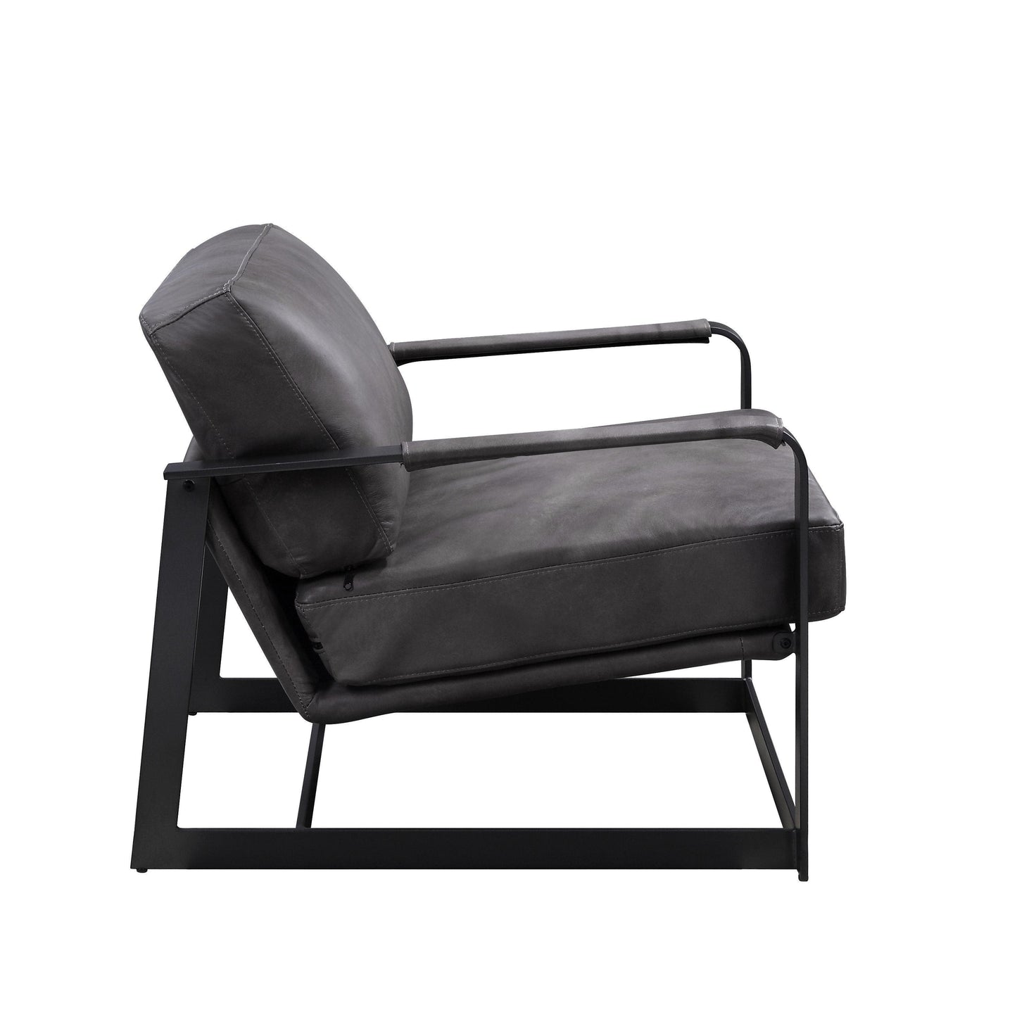 ACME Locnos Accent Chair, Gray Top Grain Leather & Black Finish FredCo