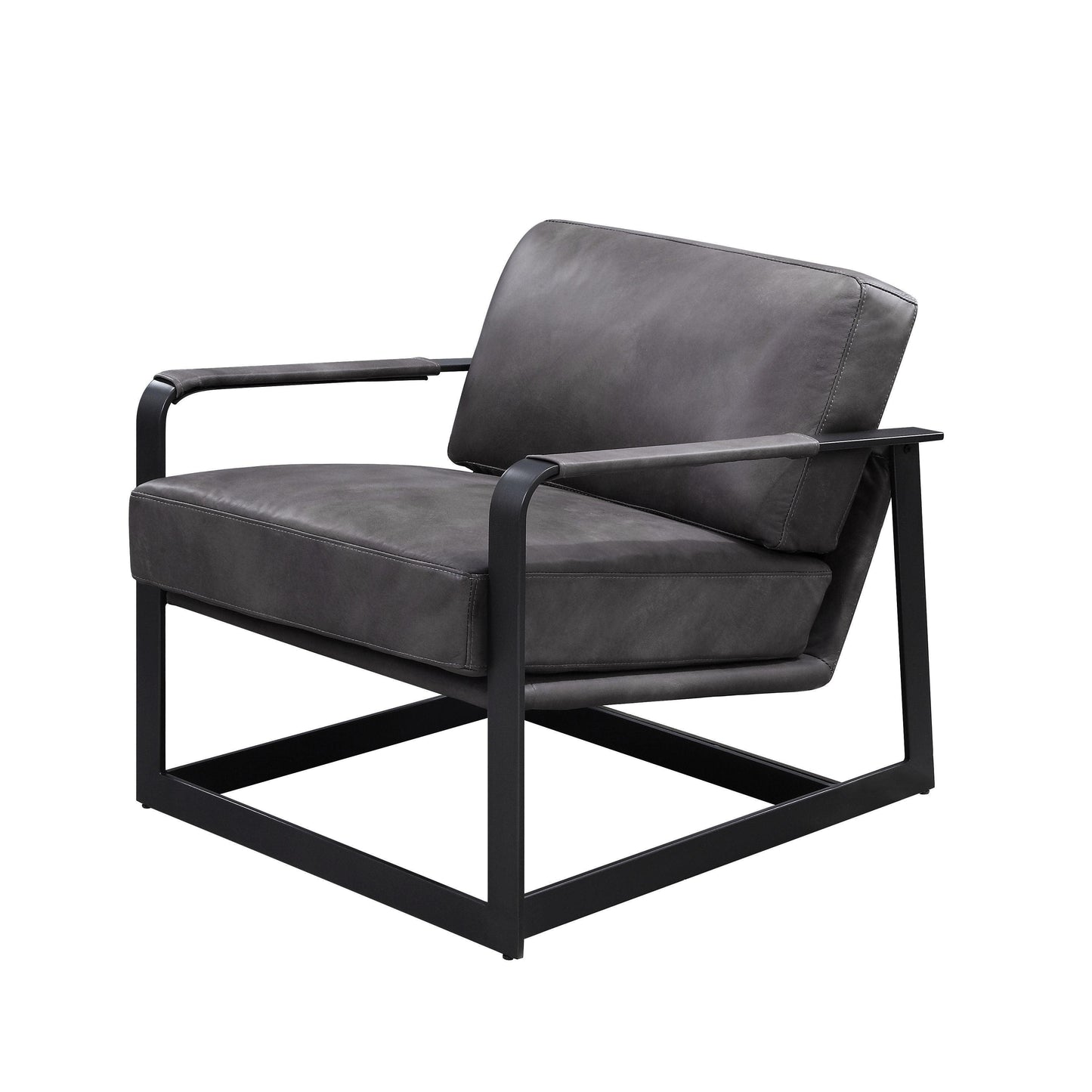 ACME Locnos Accent Chair, Gray Top Grain Leather & Black Finish FredCo