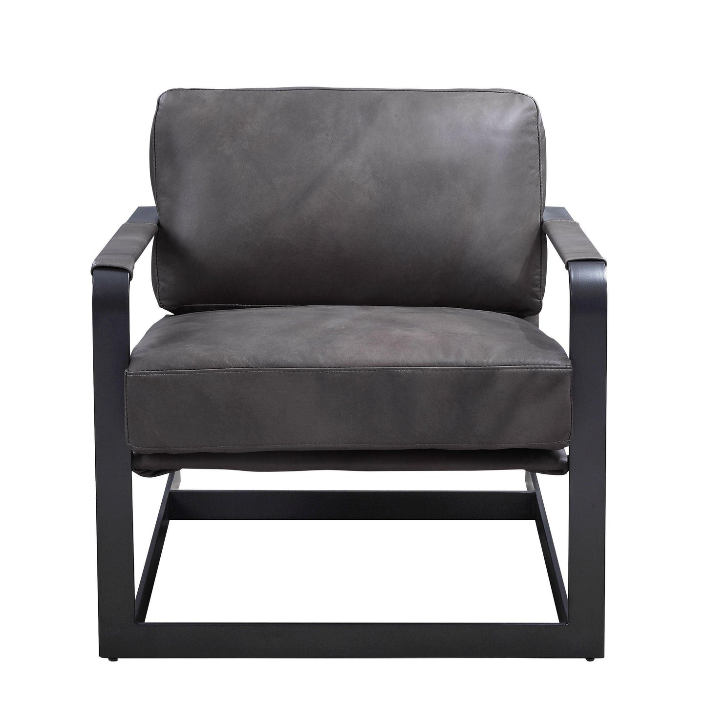 ACME Locnos Accent Chair, Gray Top Grain Leather & Black Finish FredCo