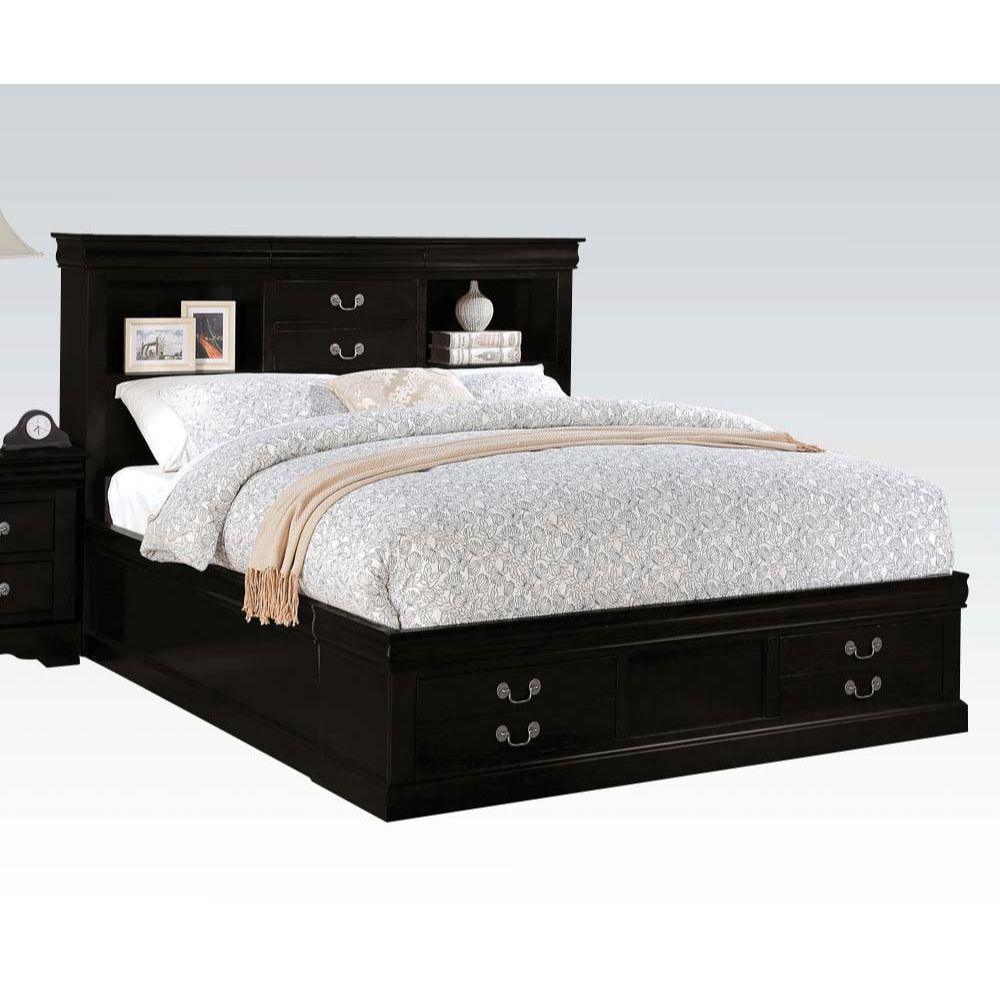 ACME Louis Philippe III Queen Bed w/Storage, Black 24390Q FredCo