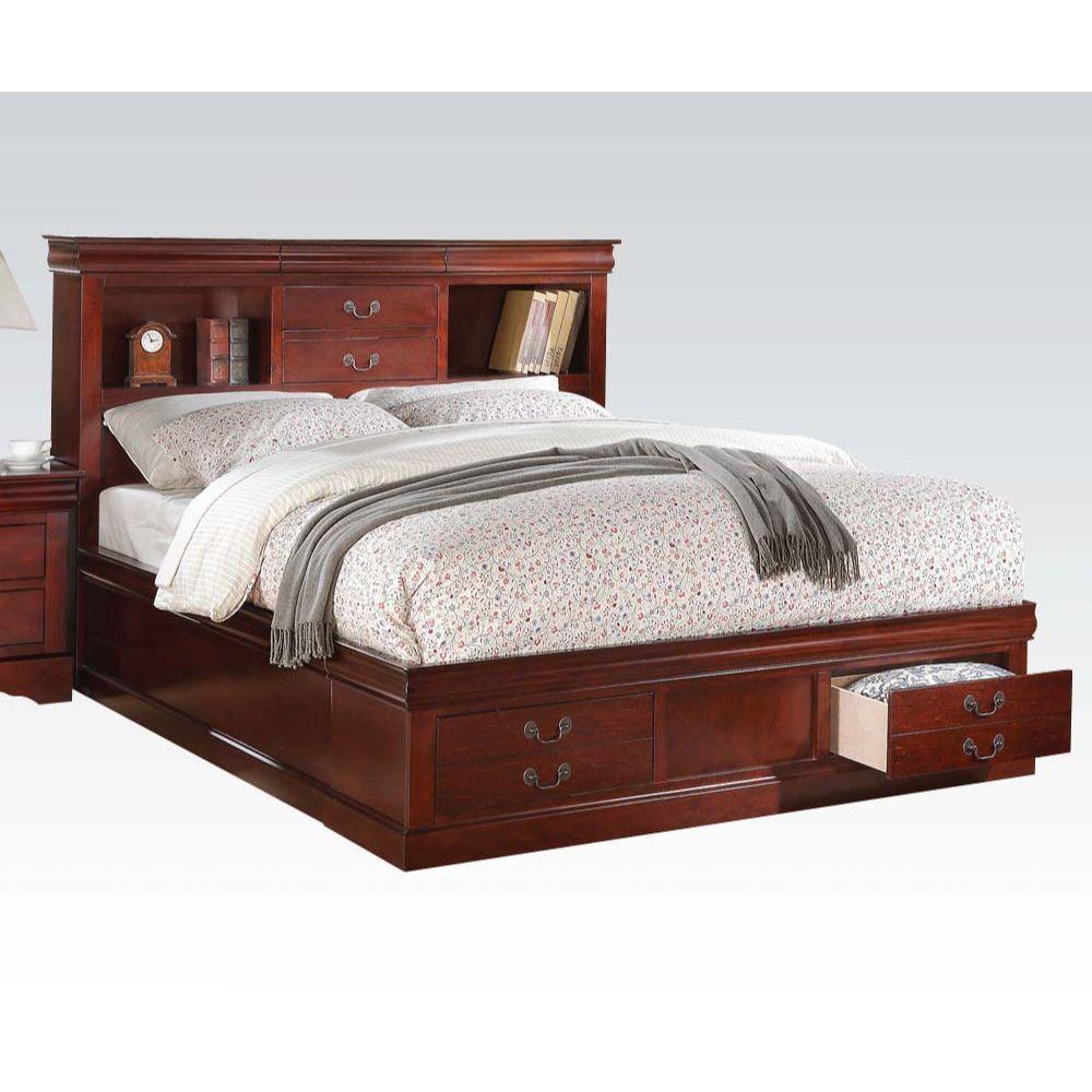 ACME Louis Philippe III Queen Bed w/Storage, Cherry 24380Q FredCo