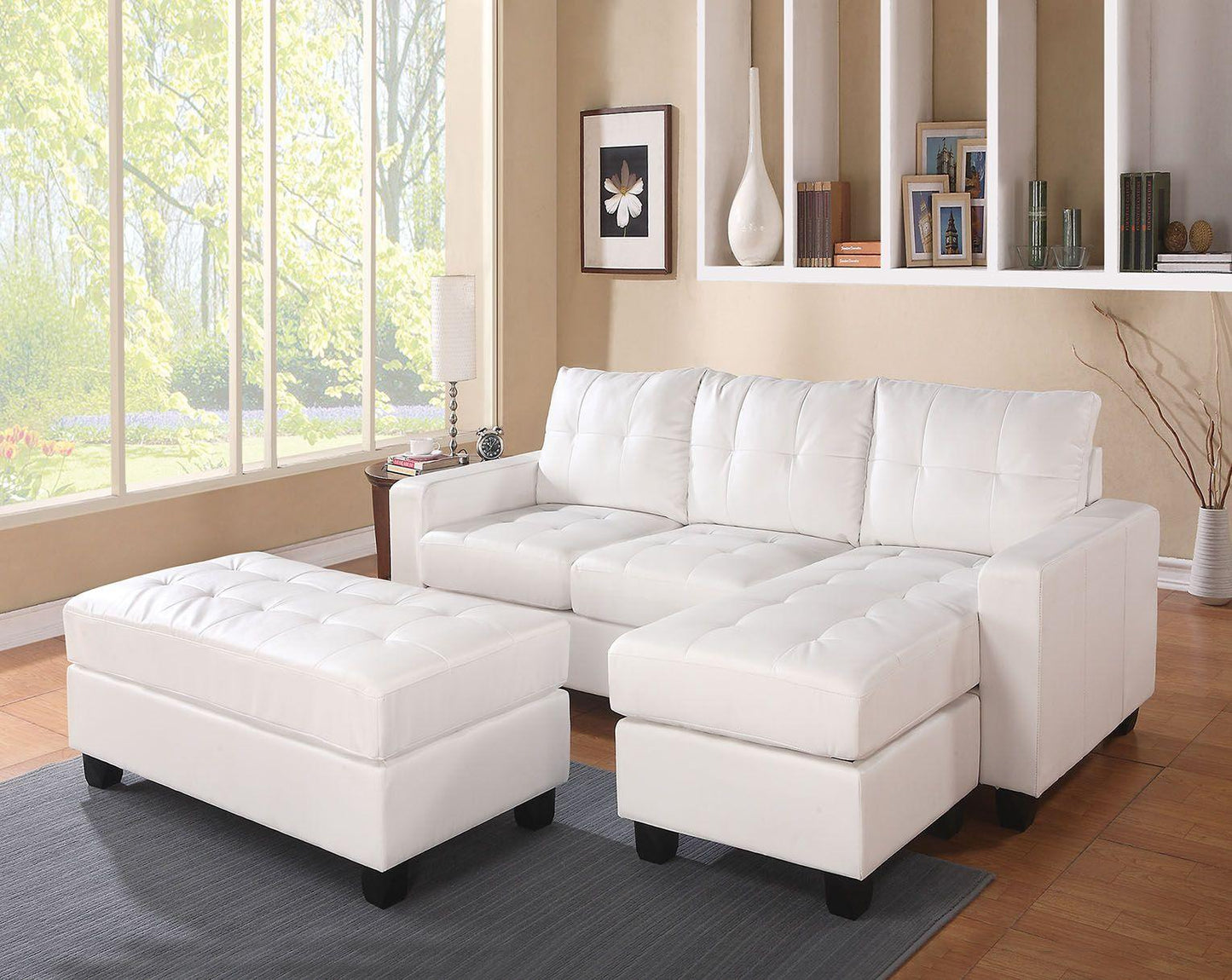 ACME Lyssa Sectional Sofa w/Ottoman, White Bonded Leather Match FredCo