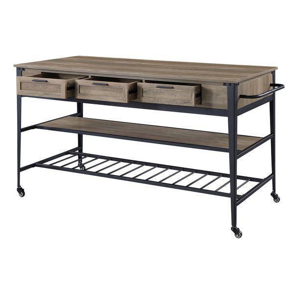 ACME Macaria Kitchen Island, Rustic Oak & Black FredCo