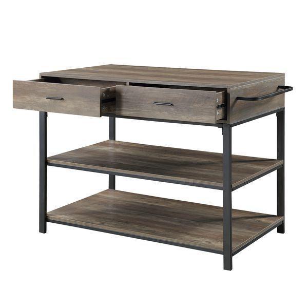 ACME Macaria Kitchen Island, Rustic Oak & Black Finish FredCo