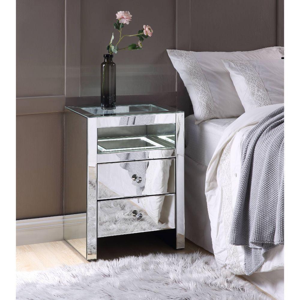 ACME Malish Accent Table w/LED, Mirrored FredCo