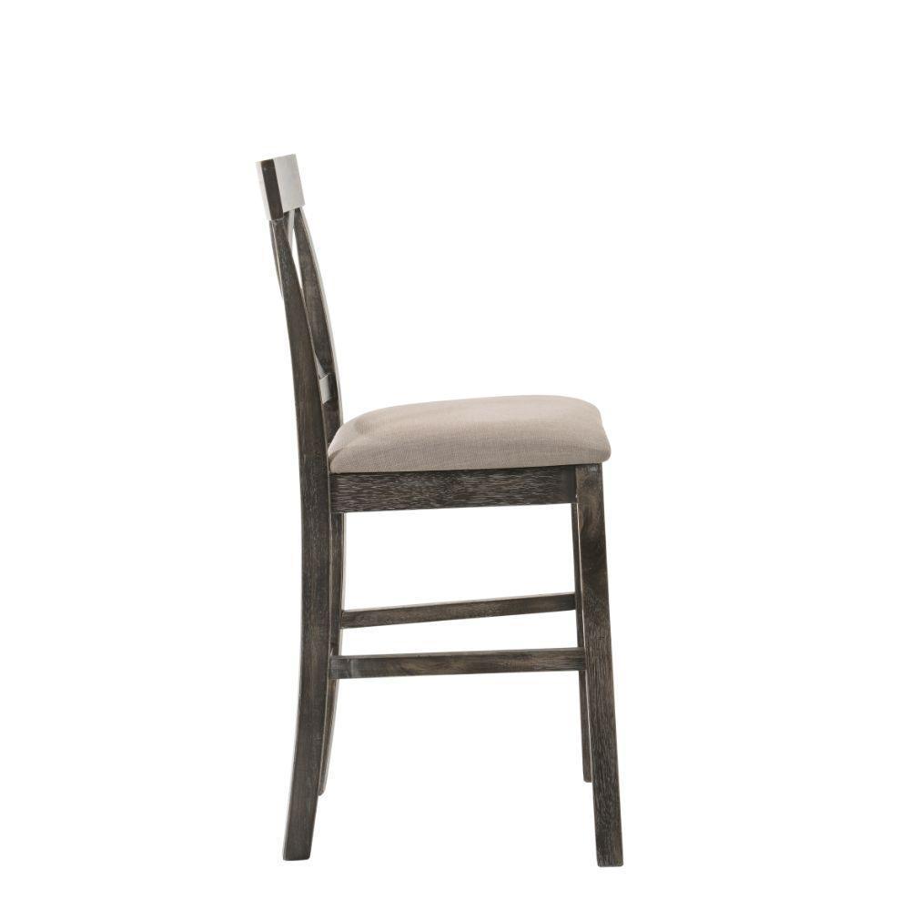 ACME Martha II Counter Height Chair (Set-2), Tan Linen & Weathered Gray FredCo