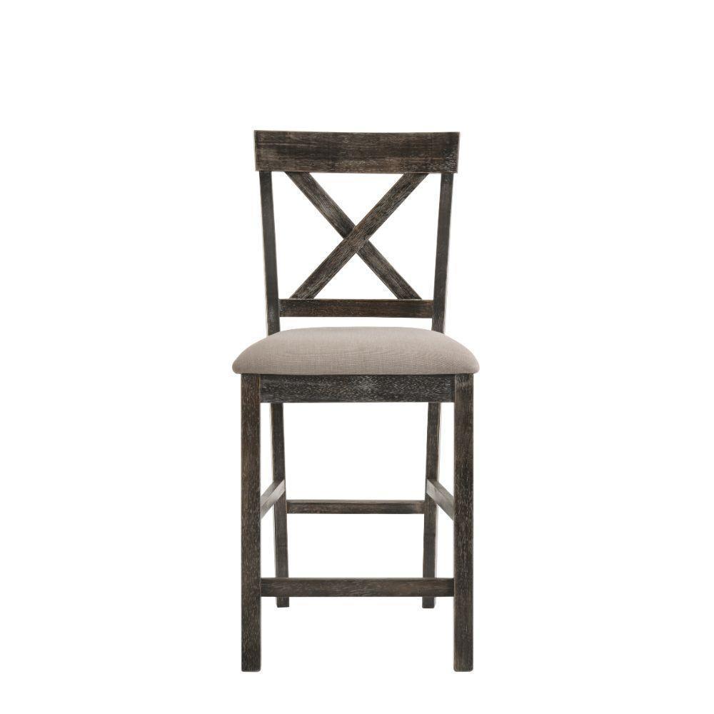 ACME Martha II Counter Height Chair (Set-2), Tan Linen & Weathered Gray FredCo