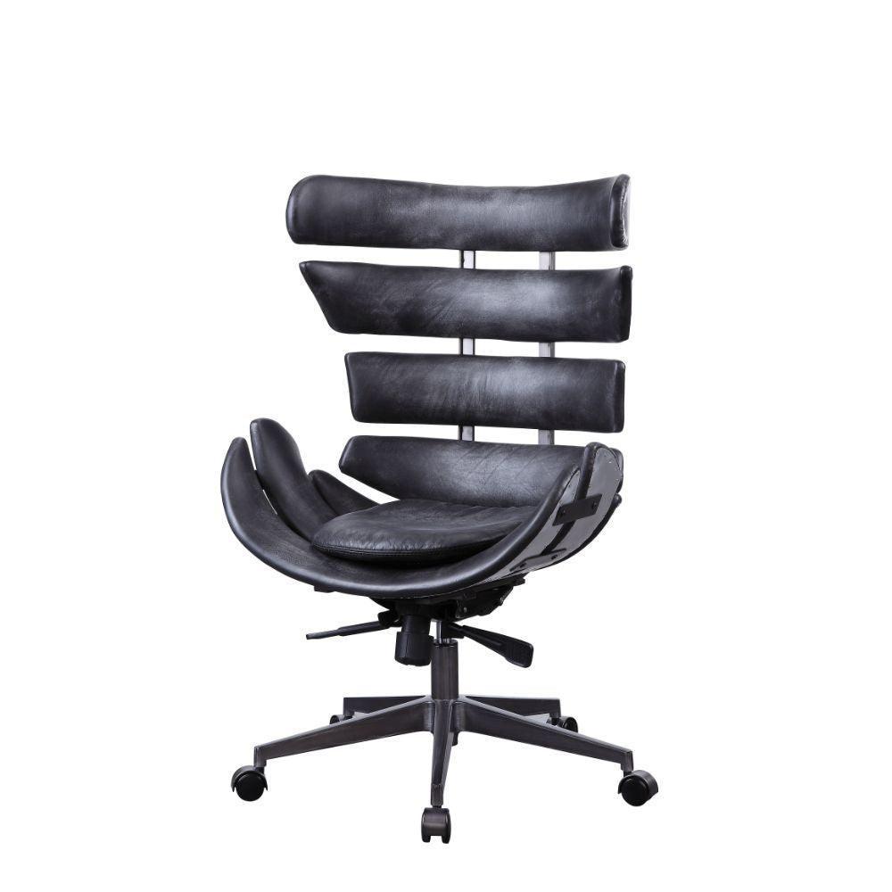 ACME Megan Executive Office Chair, Vintage Black Top Grain Leather & Aluminum FredCo