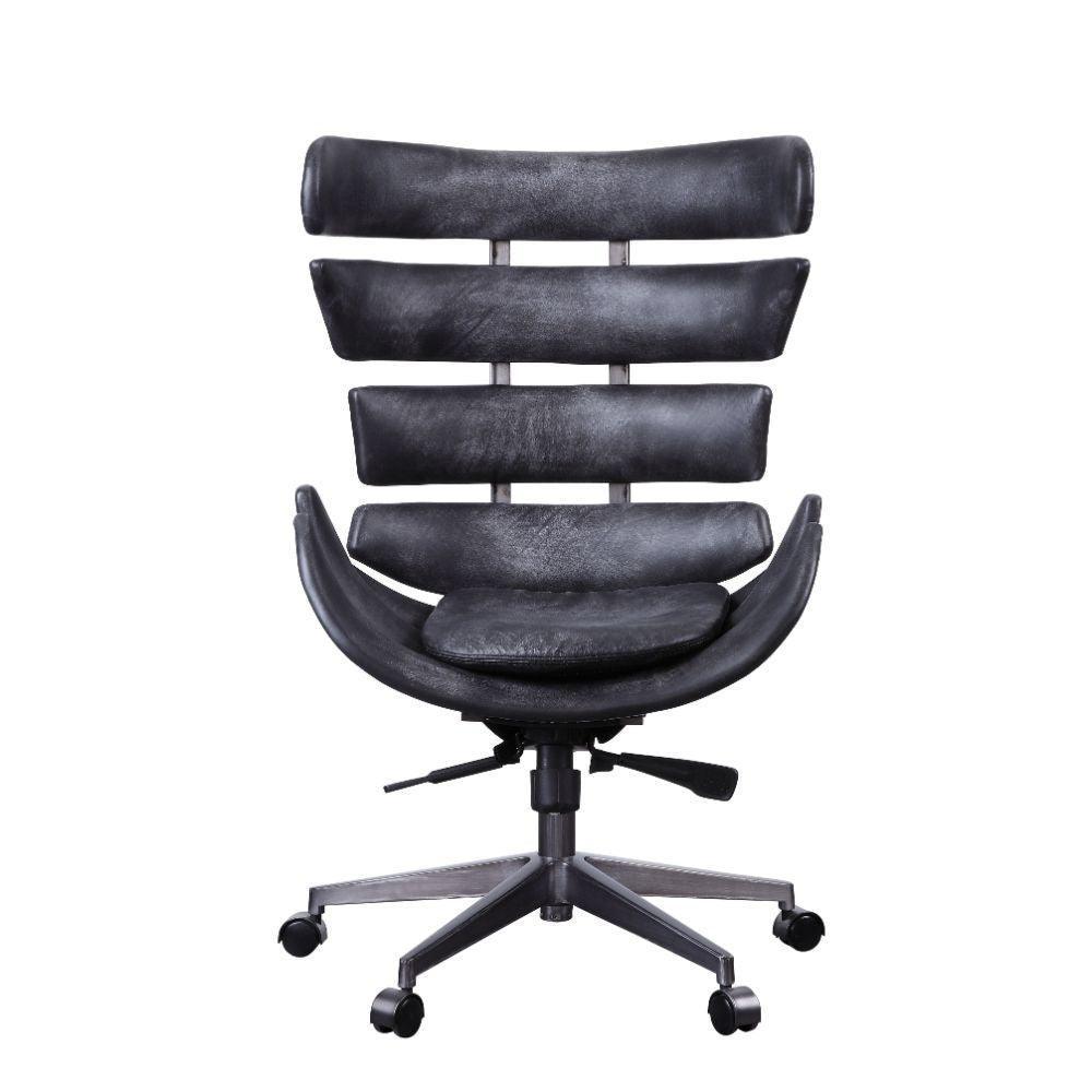ACME Megan Executive Office Chair, Vintage Black Top Grain Leather & Aluminum FredCo