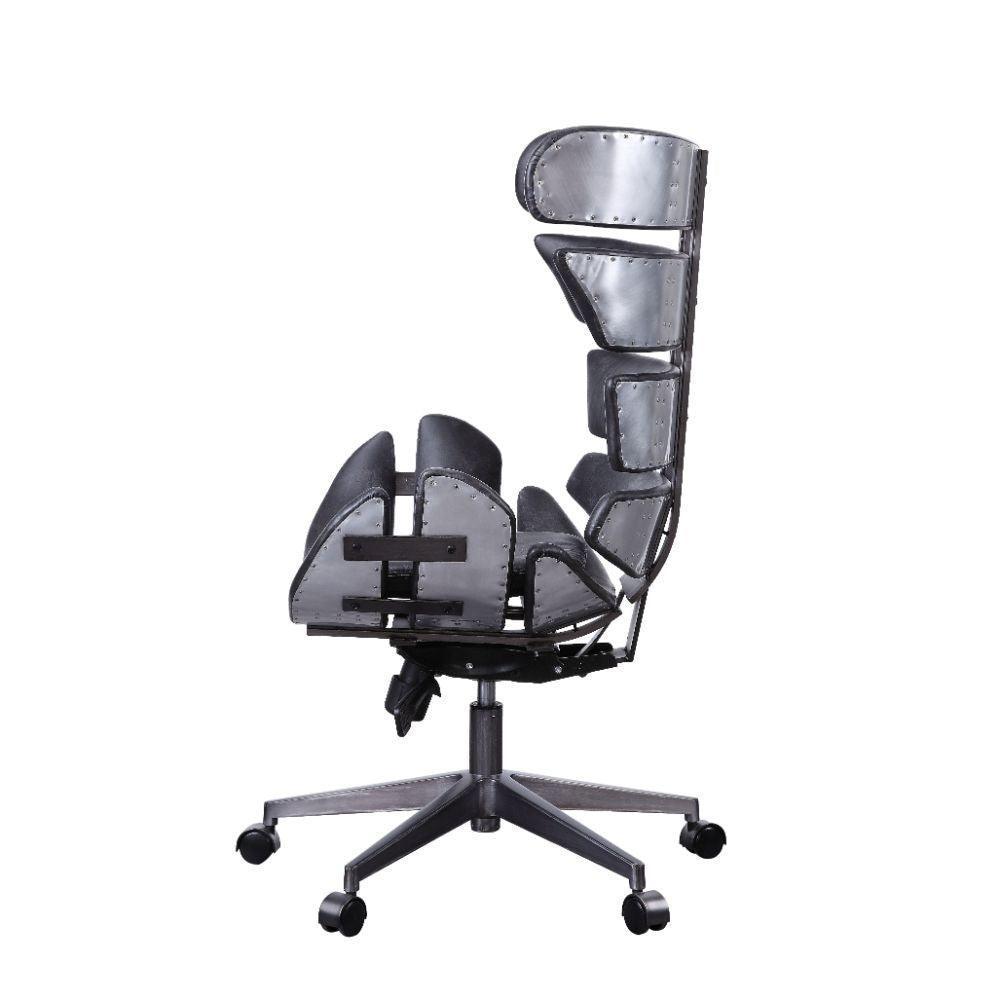 ACME Megan Executive Office Chair, Vintage Black Top Grain Leather & Aluminum FredCo