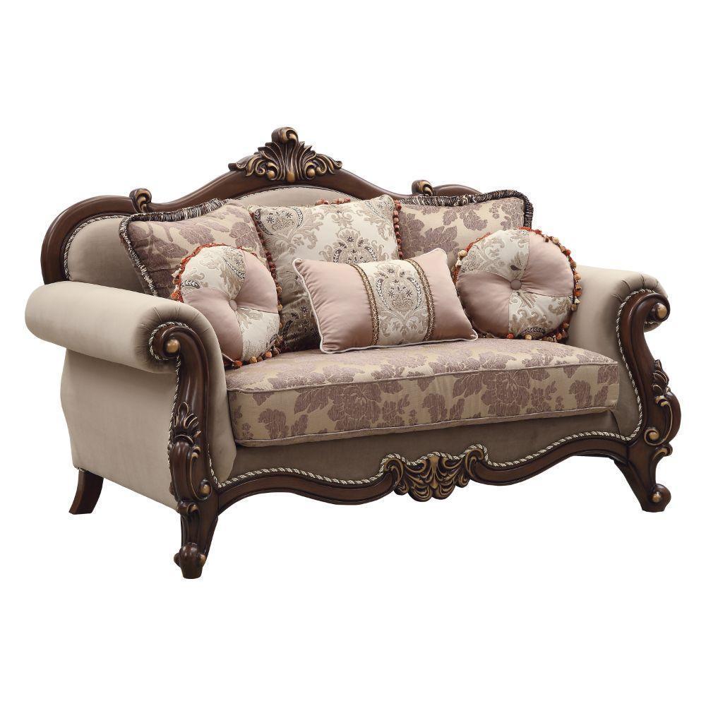 ACME Mehadi Loveseat w/6 Pillows, Fabric & Walnut FredCo