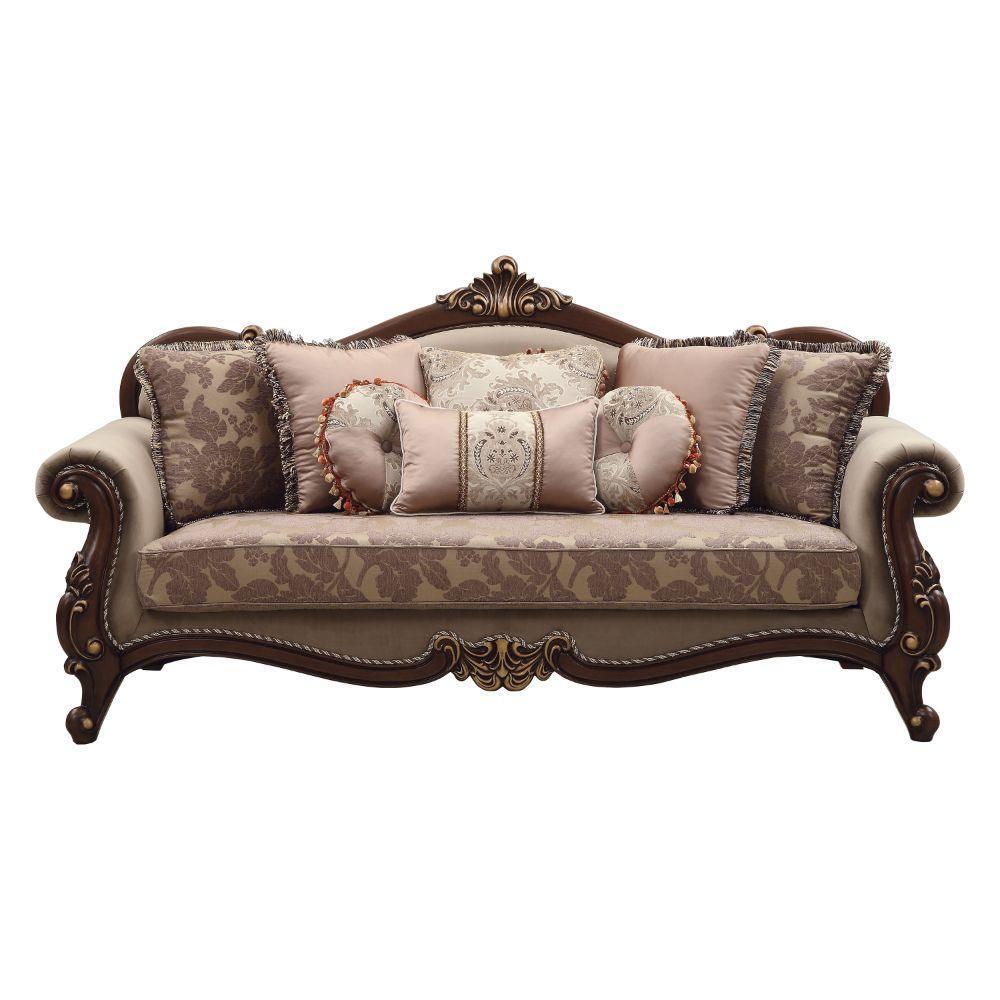ACME Mehadi Sofa w/8 Pillows, Fabric & Walnut FredCo