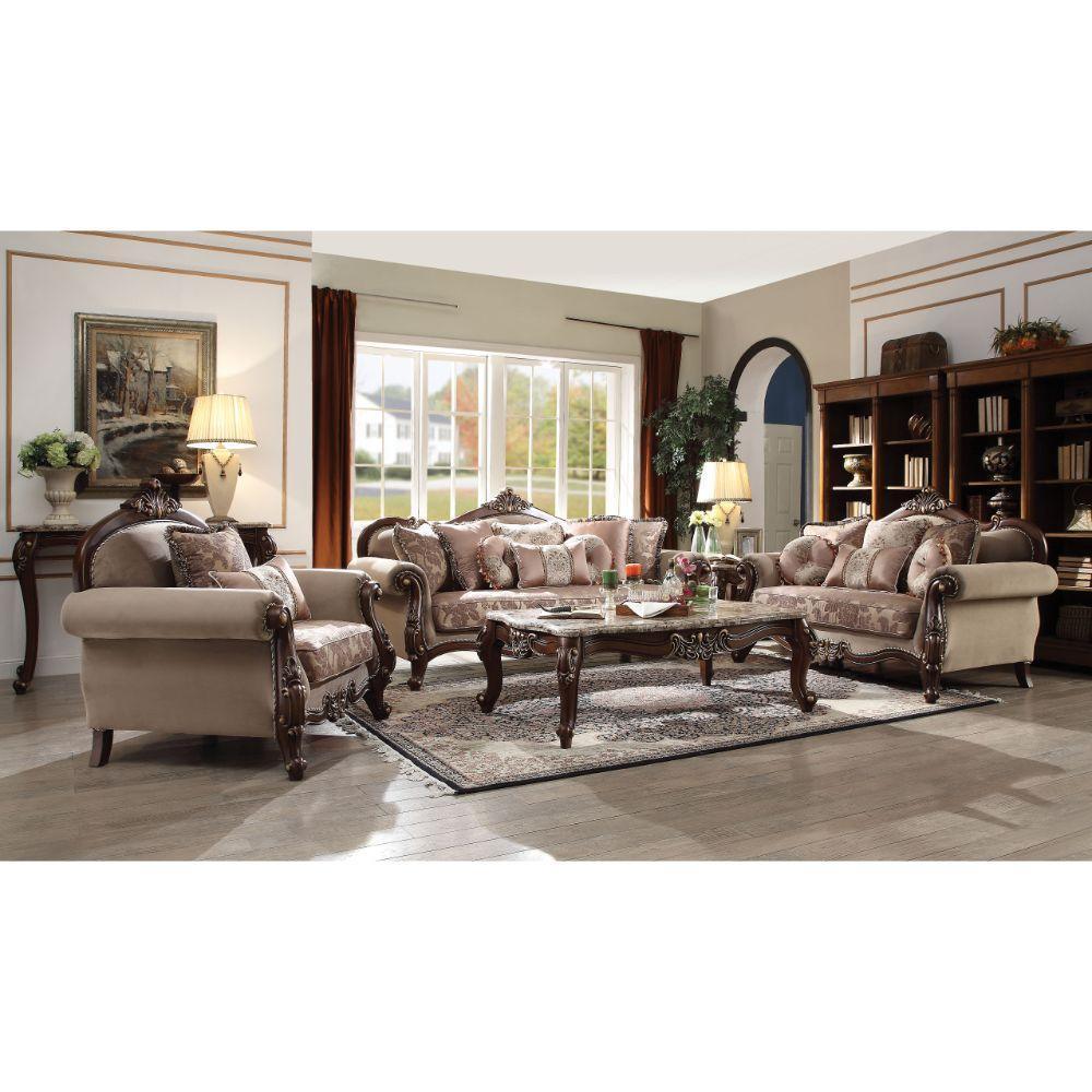 ACME Mehadi Sofa w/8 Pillows, Fabric & Walnut FredCo