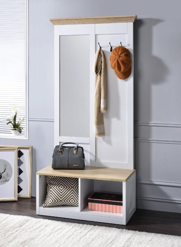 ACME Melati Hall Tree, Light Oak & White Finish FredCo