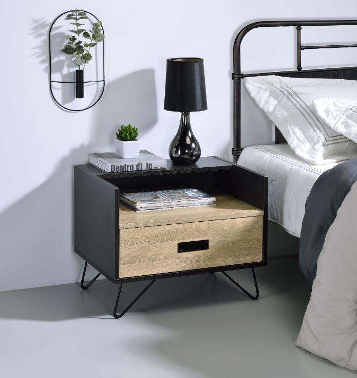 ACME Melkree Accent Table, Oak & Black Finish FredCo