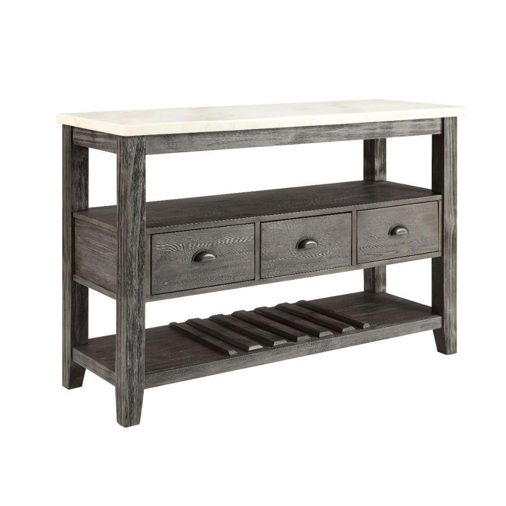 ACME Merel Server, White Marble & Gray Oak FredCo