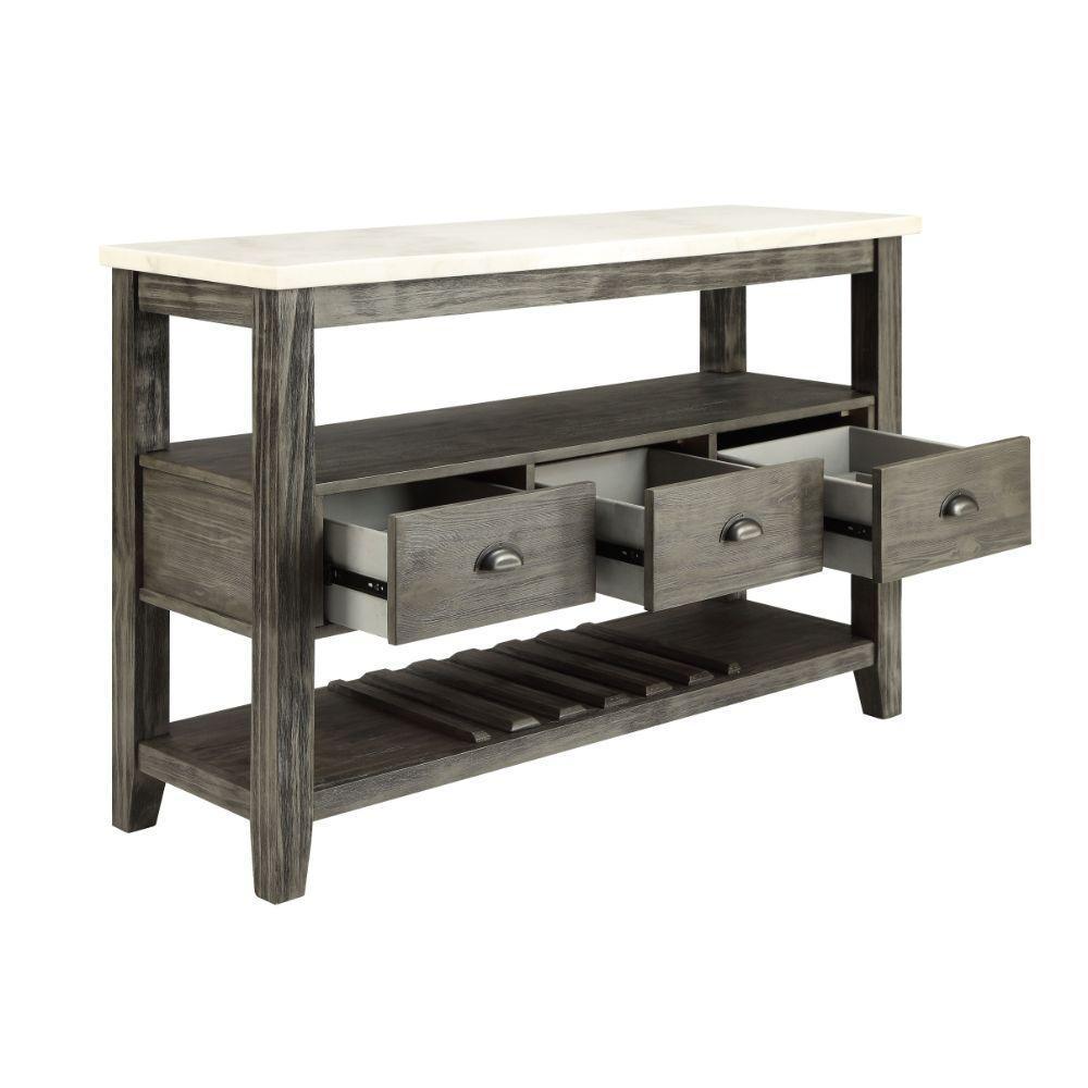 ACME Merel Server, White Marble & Gray Oak FredCo