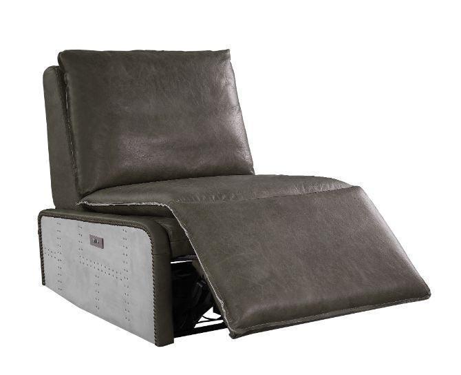 ACME Metier Power Motion Recliner, Gray Top Grain Leather & Aluminum FredCo