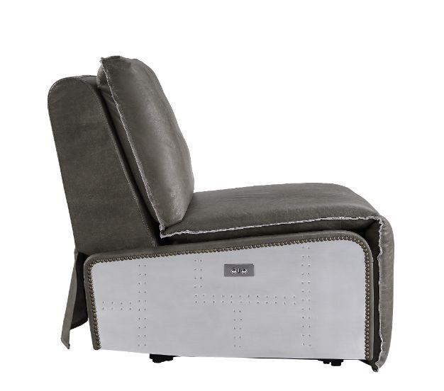 ACME Metier Power Motion Recliner, Gray Top Grain Leather & Aluminum FredCo