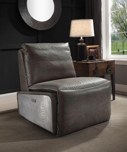 ACME Metier Power Motion Recliner, Gray Top Grain Leather & Aluminum FredCo