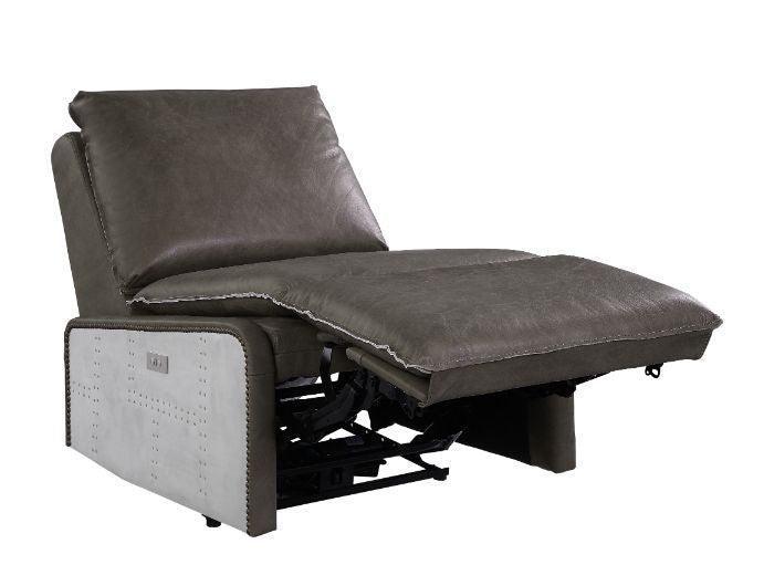 ACME Metier Power Motion Recliner, Gray Top Grain Leather & Aluminum FredCo