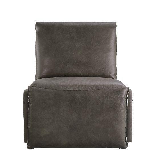 ACME Metier Power Motion Recliner, Gray Top Grain Leather & Aluminum FredCo