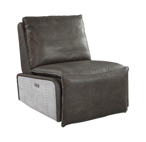 ACME Metier Power Motion Recliner, Gray Top Grain Leather & Aluminum FredCo