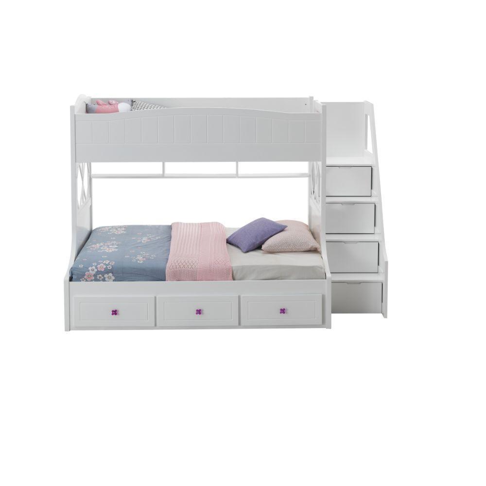ACME Meyer Twin/Full Bunk Bed w/Storage Ladder & Drawers, White FredCo