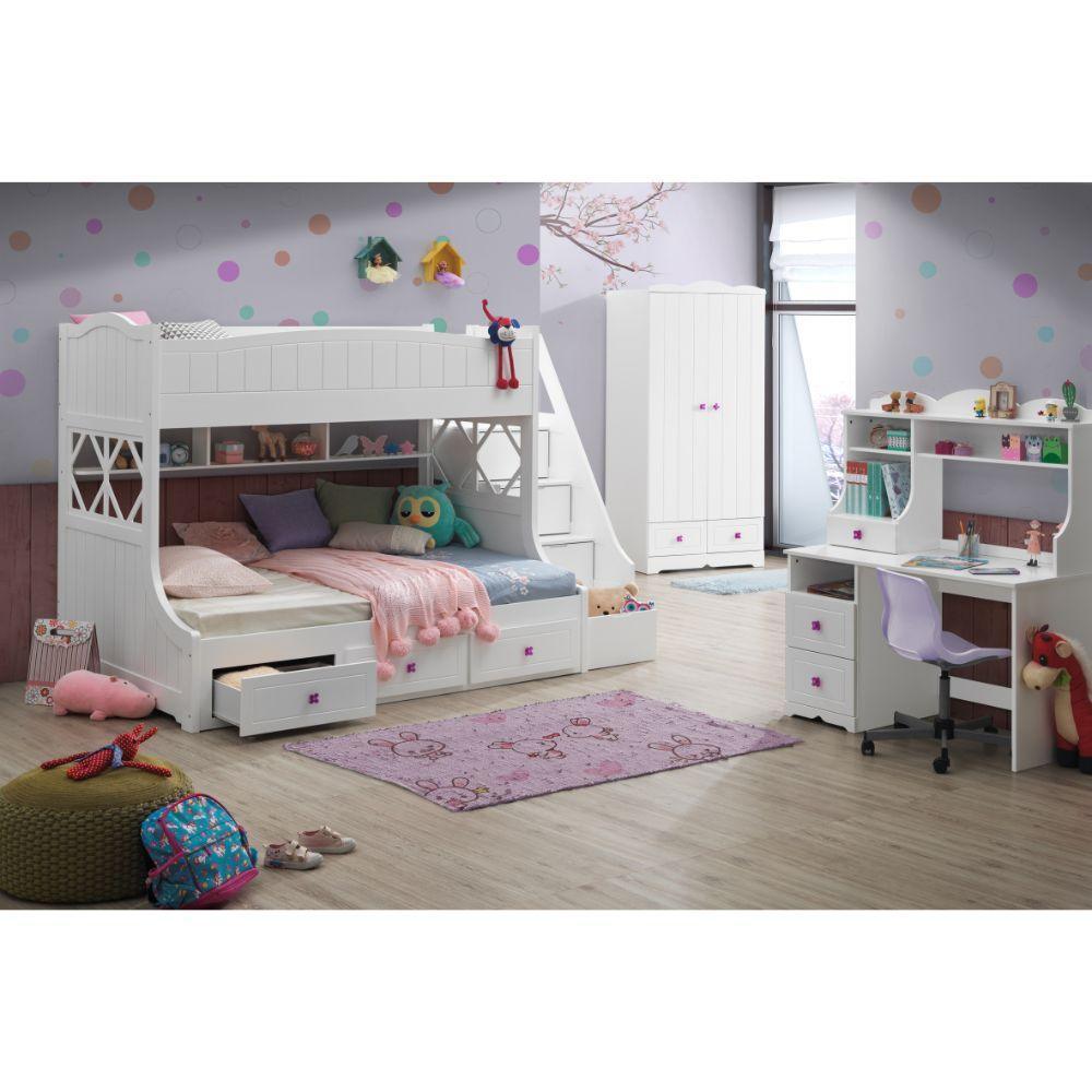 ACME Meyer Twin/Full Bunk Bed w/Storage Ladder & Drawers, White FredCo